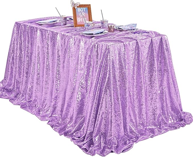 QueenDream Lilac Sequin Tablecloth 60"x102" Mermaid Tablecloth Lavender Glitter - Image 3