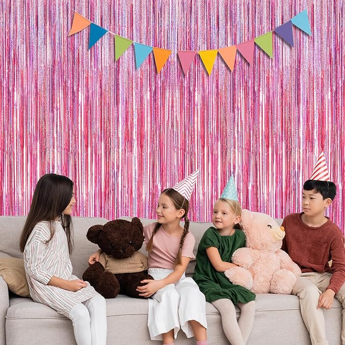 12 Pack Pink Backdrop, 3.28 FT x 7.05 FT Foil Streamers, Metallic Glitter - Image 5