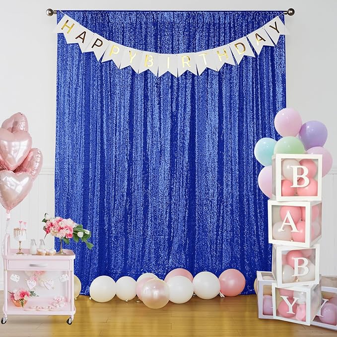 Sugargirl Navy Blue Sequin Backdrop Curtain 2 Panels 2FTx8FT Glitter Navy Blue - Image 7
