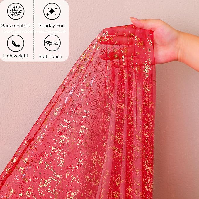 Snowkingdom 10FT Red Gold Table Runner, Sequin Glitter Sheer Chiffon Gauze - Image 4