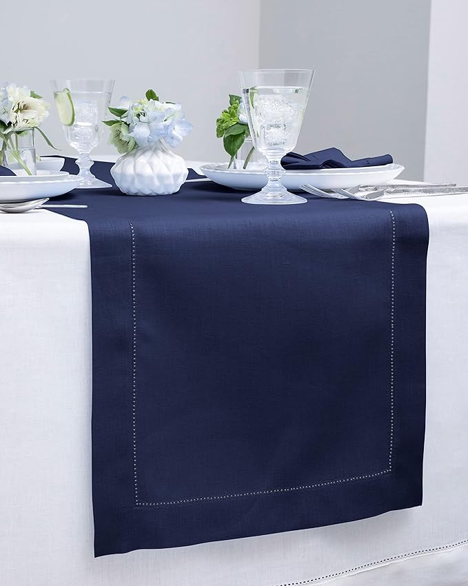 Solino Home Linen Navy Blue Table Runner 90 Inches Long - Image 2
