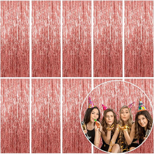 10 Pack Foil Curtain Backdrop Rose Gold Metallic Tinsel Foil Fringe Curtains by KEJ