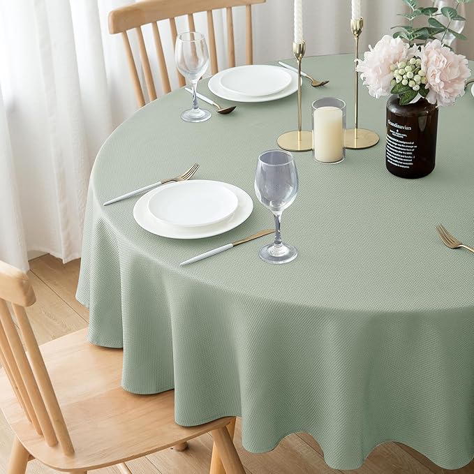 Biscaynebay Round Tablecloth 60 Inch-Sage Outdoor Fabric Table Cover-Small - Image 3