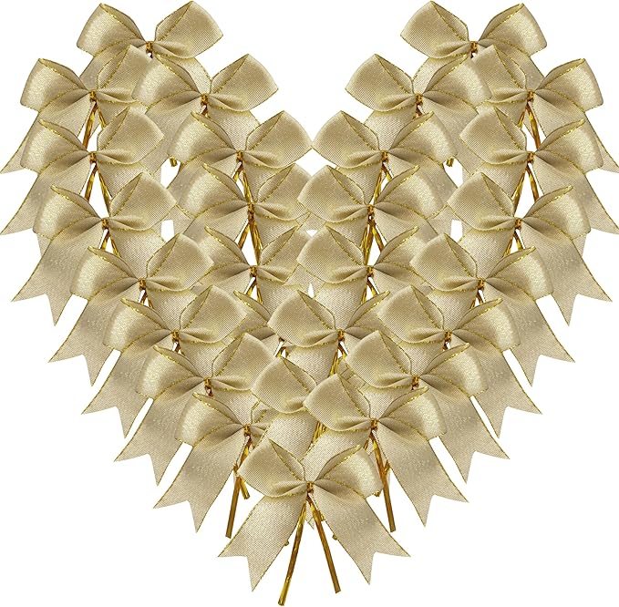 50pcs 3-1/2" White Gold Bows by Micomon