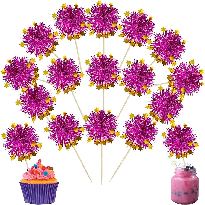 Ephlyn 30Pcs Foil Firework Cupcake Toppers Party Birthday Cake Toppers Supplies by Ephlyn