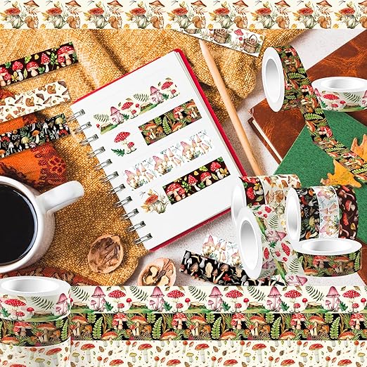 Adirasenotek 12 Rolls Mushroom Washi Tape Set, Vintage Washi Tape Decorative - Image 5