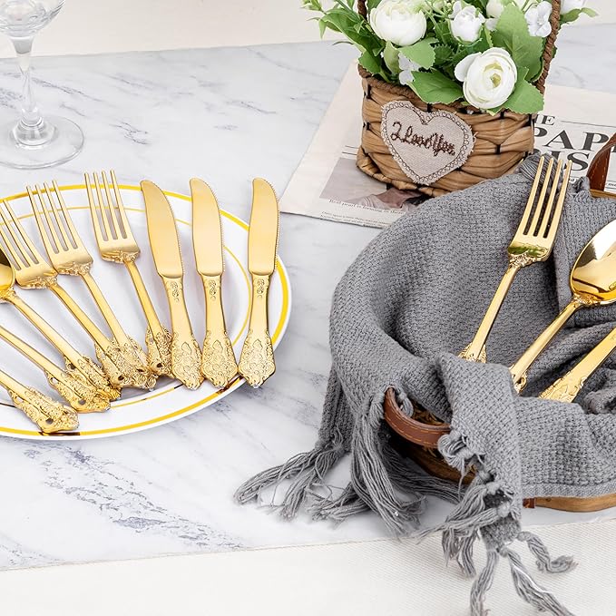 WDF 120PCS Gold Plastic Silverware - Image 9