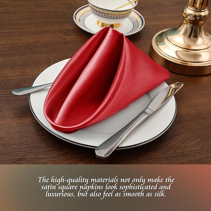 Manyshofu 50 Pieces Red Satin Napkins - Image 3