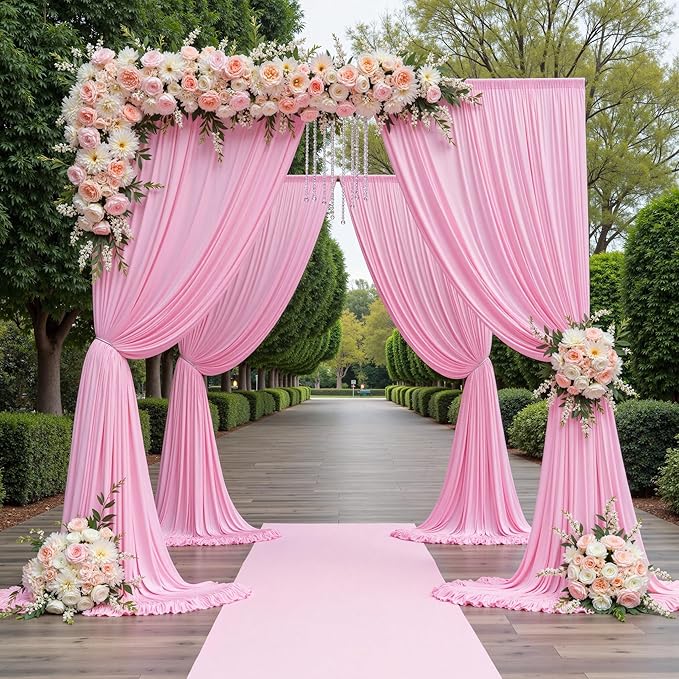 30ftx12ft Wrinkle Free Pink Backdrop Curtain, 6 Panels 12FT Height Pink Wedding - Image 9
