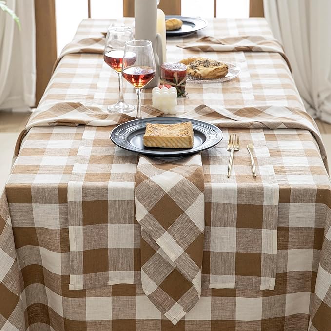 EVERLY 100% Yarn-Dyed Linen Rectangle Tablecloths 60x120Inches - Image 5
