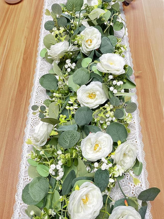 4 Pack Artificial Eucalyptus Flower Garland by Aoztio