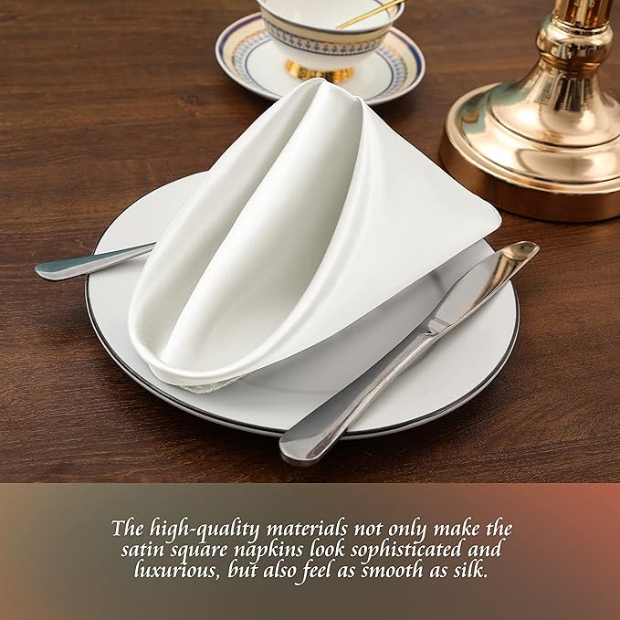 Manyshofu 50 Pieces Ivory White Satin Napkins - Image 3