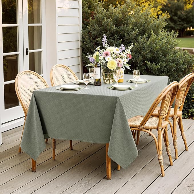 MIULEE Olive Green Linen Cottton Table Cloth Rectangle Tablecloth Waterproof - Image 5