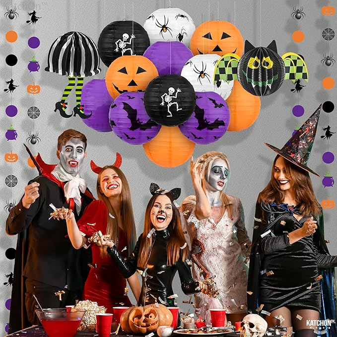 KatchOn, Halloween Hanging Paper Lanterns Set - Image 4