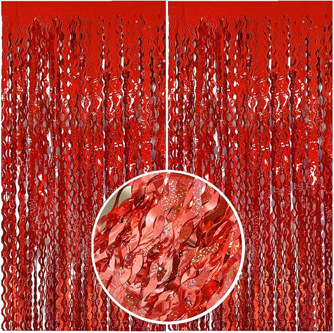 Red Streamers Tinsel Foil Fringe Curtains Wavy by BOMSI