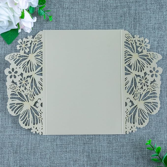 20 PCS 5.12x7.2 Butterfly Quinceanera Invitation, Laser Cut Wedding Invitation - Image 7