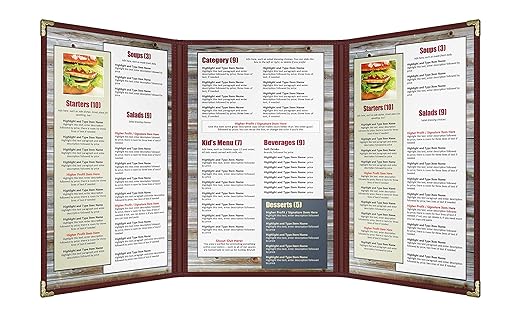 Goodsmart Restaurant Menu Covers – 25 Pack Burgundy 6-View Trifold 8.5" x 14" - Image 2