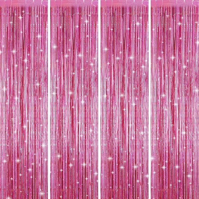 Picoway 4 Pack Pink Foil Fringe Tinsel Backdrop Curtains, Birthday Engagement - Image 8