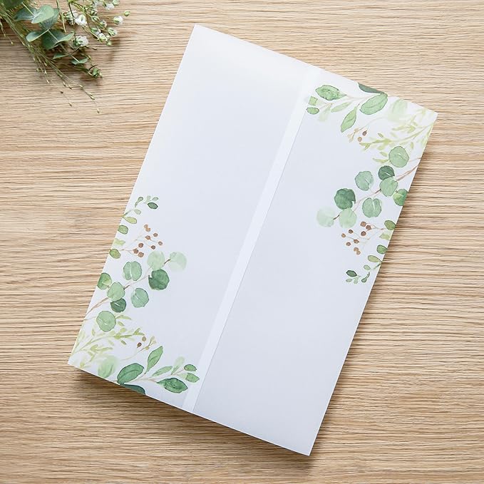 PONATIA 50 PCS Vellum Jackets for 5x7 Invitation Cards- 135GSM Green Eucalyptus by ponatia