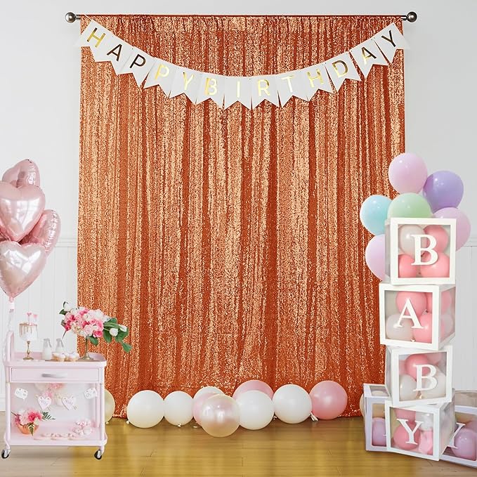 Sugargirl Orange Sequin Backdrop Curtain 2 Panels 2FTx8FT Glitter Orange - Image 7