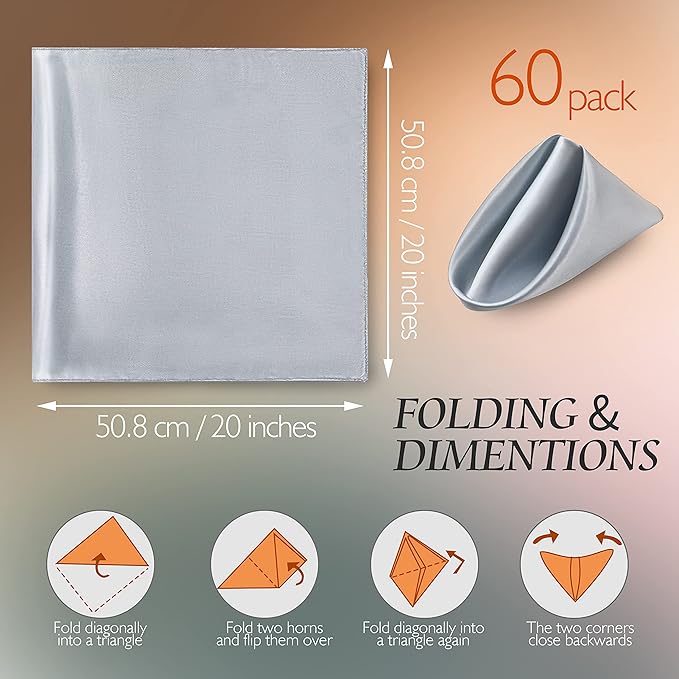 Manyshofu 60 Pieces Silver Satin Napkins - Image 4