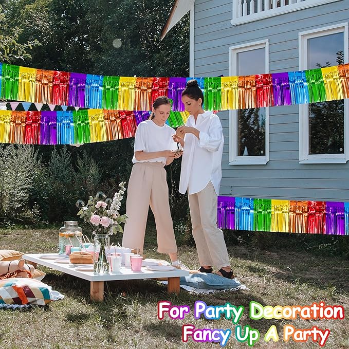 4 Pack 10 Feet Colorful Foil Fringe Garland Rainbow Tinsel Streamers Banner - Image 7