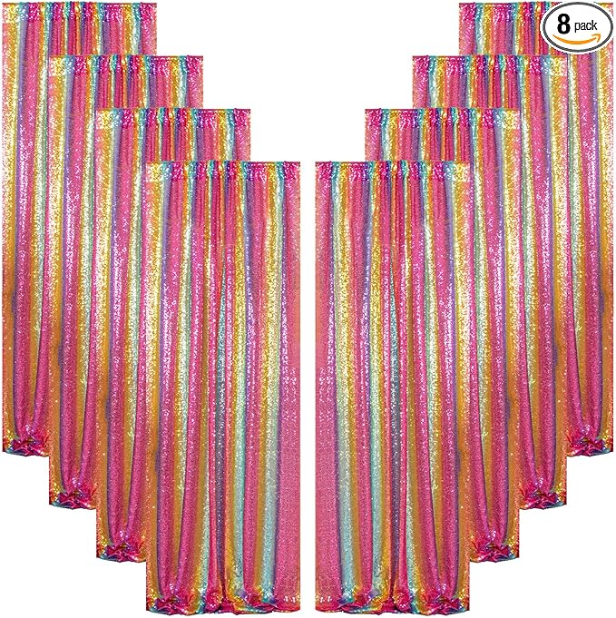 ShinyBeauty Rainbow Backdrop 2FTx8FT Sequin Curtains 8 Panels Photo Backdrops by ShinyBeauty