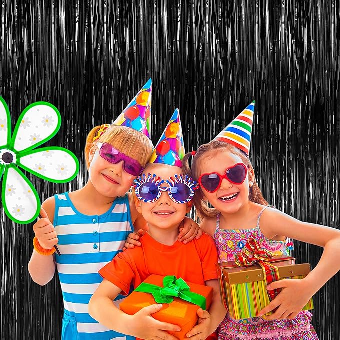 BTSD-home 4 Pack Black Foil Fringe Curtain Backdrop Metallic Photo Booth - Image 7