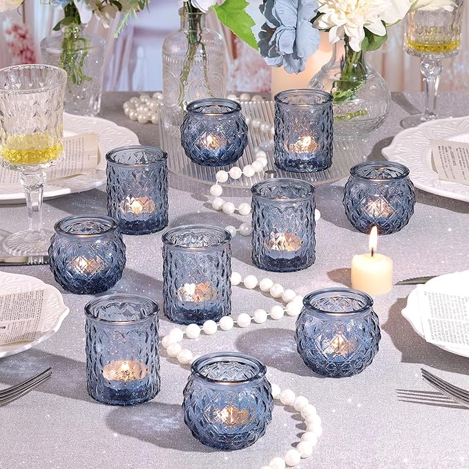12pcs Assorted Blue Votive Candle Holders, Tea Lights Candle Holder - Image 4