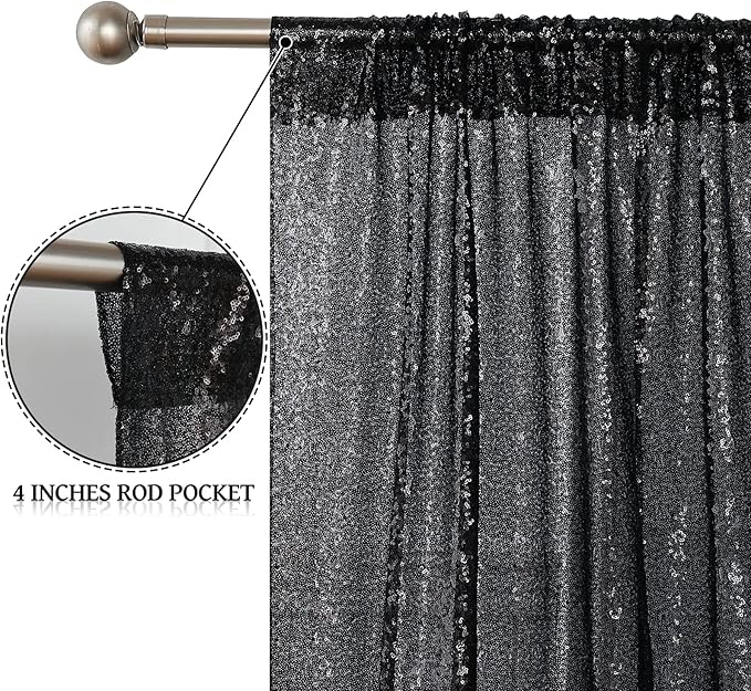 Sugargirl Halloween Black Sequin Backdrop Curtain 4 Panels 2FTx8FT Glitter - Image 4