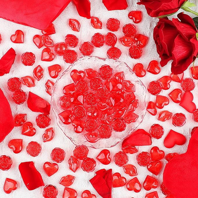 Fangoo 180PCS Red Acrylic Heart Ornaments Mini Acrylic Heart Rose Flower Lips - Image 7