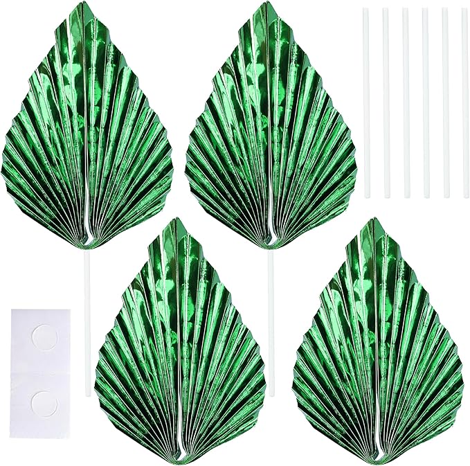 Gyufise 6Pcs Paper Palm Fan Cake Toppers Palm Spear Leaves Fan Cupcake Toppers - Image 3