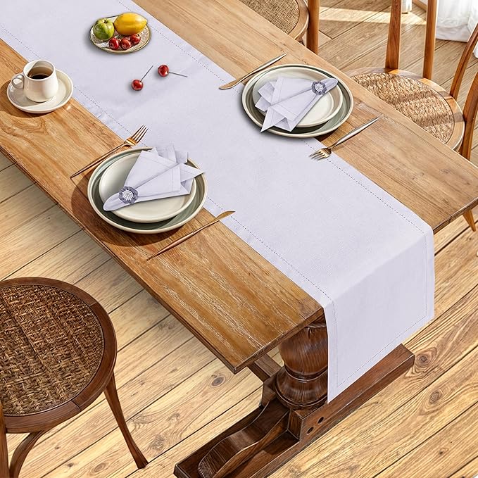 Ruvanti Linen Table Runner 108 Inches, Classic Hemstitch, Non-Slipping - Image 5