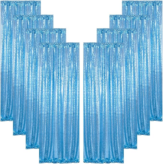 ShinyBeauty Baby Blue Backdrop Curtains 2FTx8FT 8 Pieces Sequin Photo Backdrops - Image 2