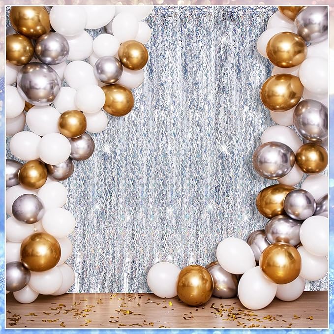 Jutom 6 Pieces 3.3 x 6.6 ft Wavy Tinsel Foil Fringe Curtains Foil Fringe - Image 5