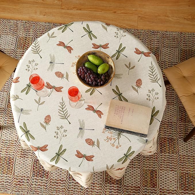 ISAENNE Designer Floral Linen Round Tablecloth, French Off White Elegant Table - Image 6