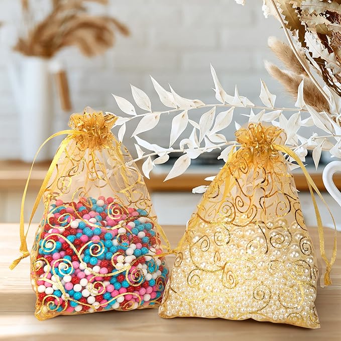 Staruby Organza Gift Bags 50 Pcs Gold Sheer Organza Bag 6x8 Inch Mesh Favor - Image 6