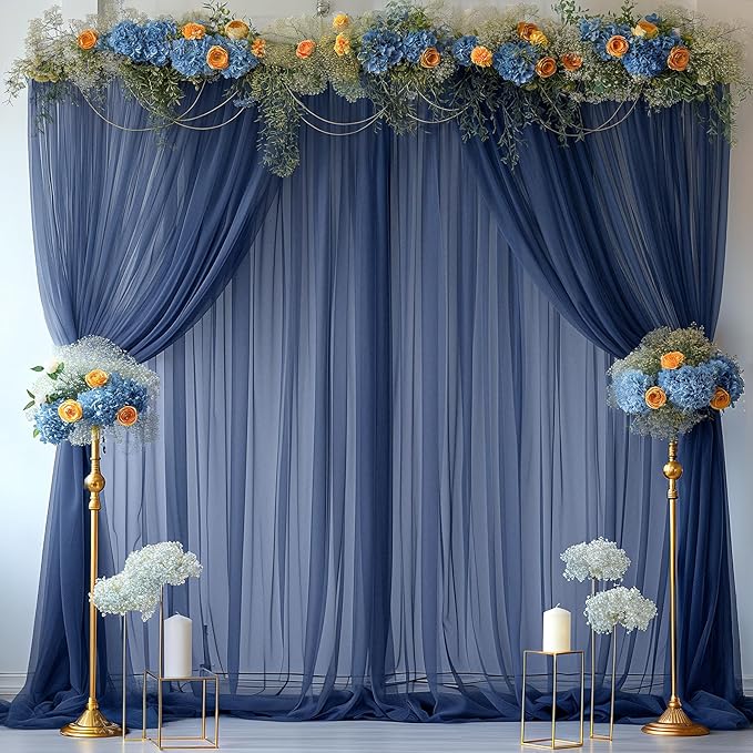 20ft X 10ft Navy Blue Tulle Backdrop Curtain by Partisky