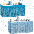 2 Pack Light Blue Lake Blue Table Skirts, 29x108" Metallic Foil Tinsel Fringe by Unknown