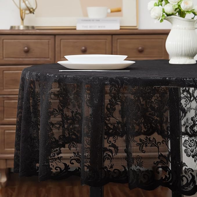 LinenZone Black Round Tablecloth - Image 3
