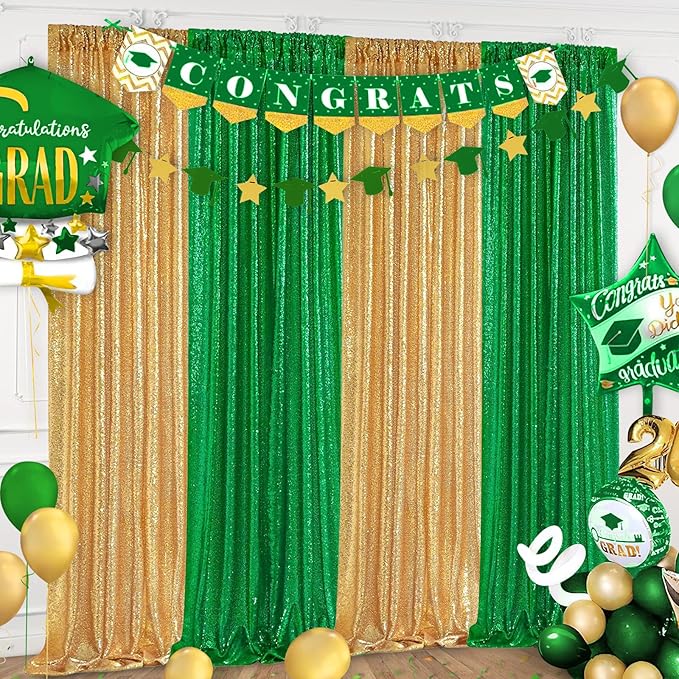Green Sequin Backdrop Curtains 2 Panels 2FTx8FT Christmas Party Backdrop - Image 7