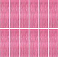 12 Pack Pink Backdrop, 3.28 FT x 7.05 FT Foil Fringe Curtains, Metallic Pink by ZATAYE