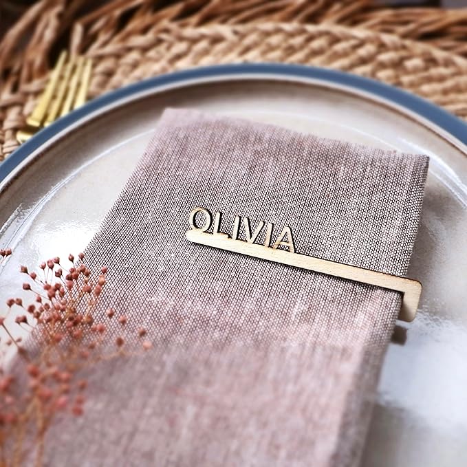 Napkin Name Tags, Personalized Napkin Rings, Wedding Name Cards, Wooden Names - Image 2