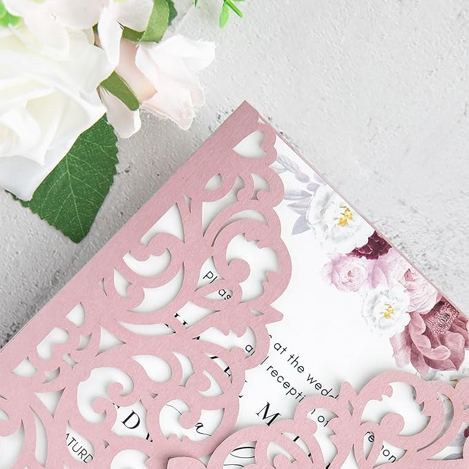 20Pcs Dusty Rose Laser Cut Invitation Cards - Image 7