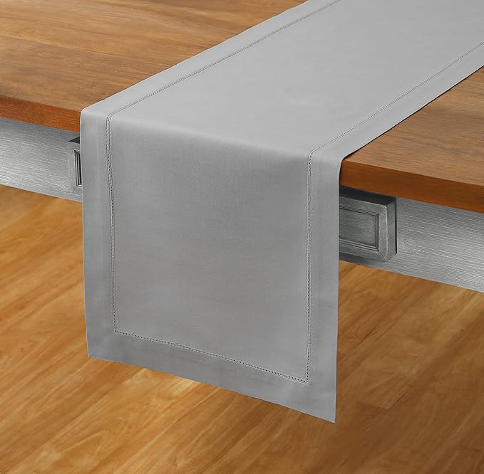 Solino Home Cotton Linen Light Grey Table Runner 120 Inches Long - Image 2