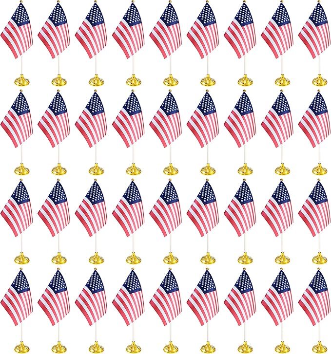 36 Pack USA US Desk Flags, Small Mini American Deluxe Table Flags Set by BCLin