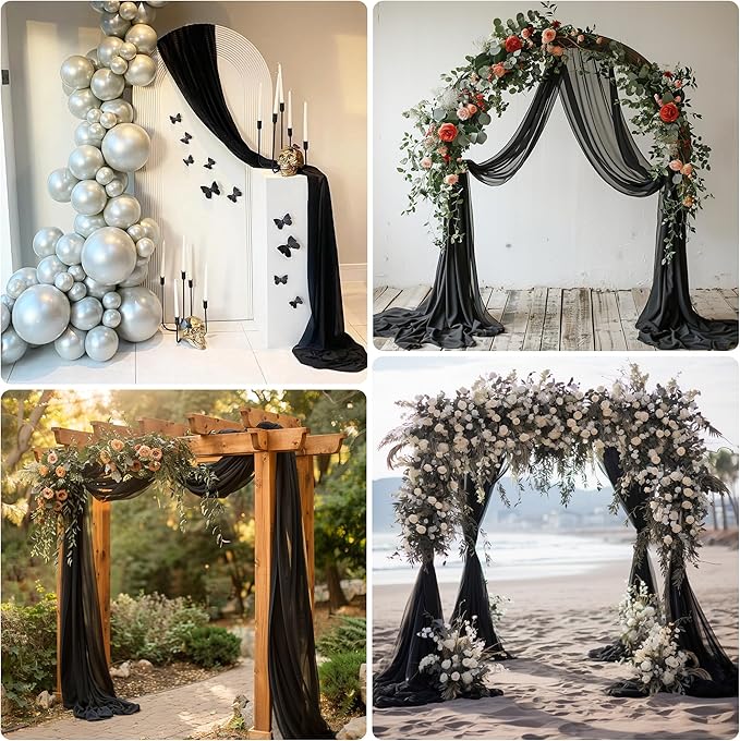Wedding Arch Draping Fabric 4 Panels 28.7" x 20FT Black Sheer Chiffon Backdrop - Image 6
