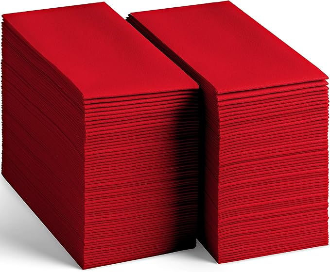 200-Pack Disposable Linen-Feel Red Napkins, Party Or Event by SERVIETTO