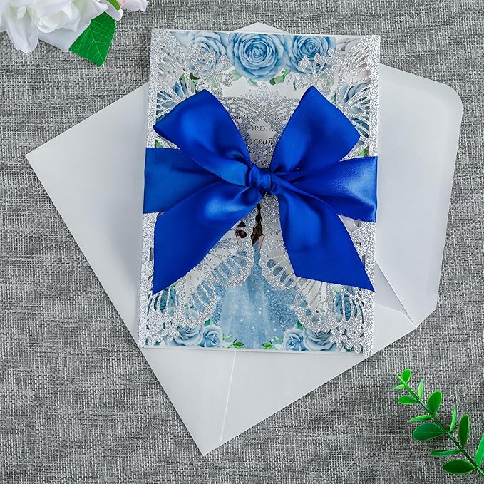 20 PCS 5.12x7.2 Butterfly Quinceanera Invitation, Laser Cut Wedding Invitation - Image 3
