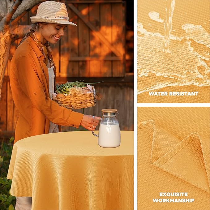Biscaynebay Fall Tablecloth Textured Fabric Round Tablecloths 90", Fall Gold - Image 2